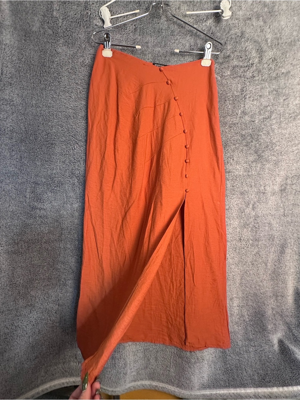 Nasty Gal Rust Orange Button-Front Pencil Skirt with Front Slit